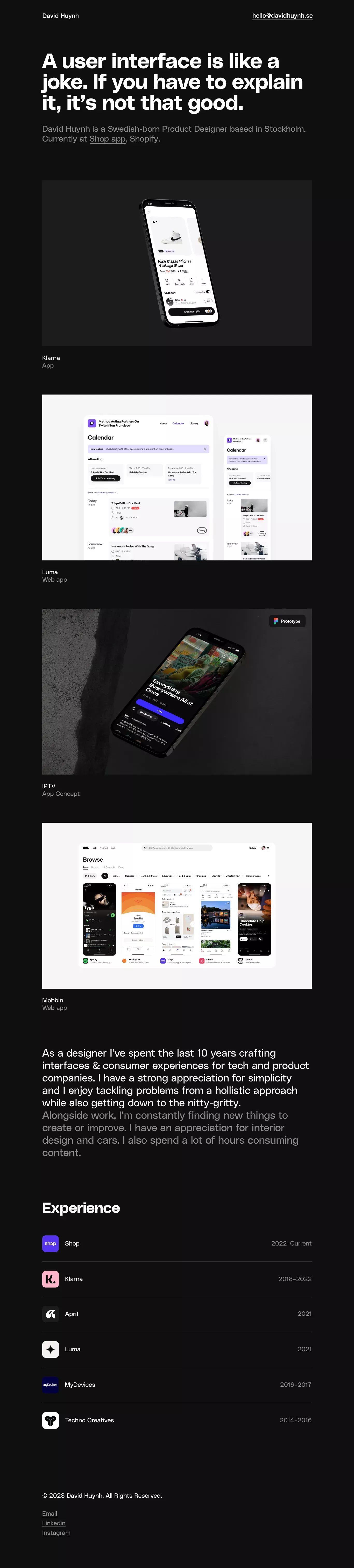 David Huynh portfolio page screenshot showcasing Design design