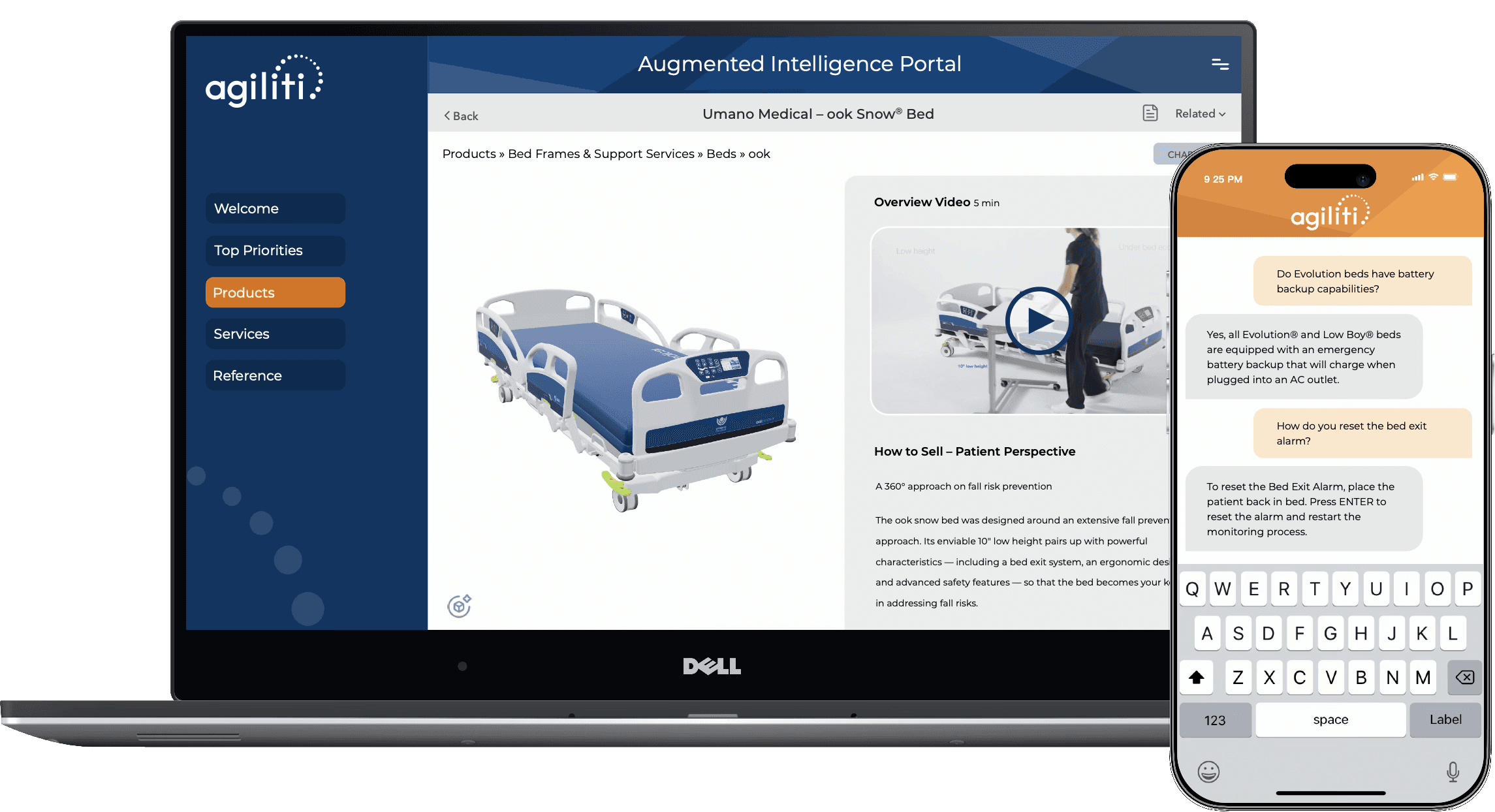 AI-driven Augmented Intelligence product portal and AI sales support chat agent for Agiliti Health.