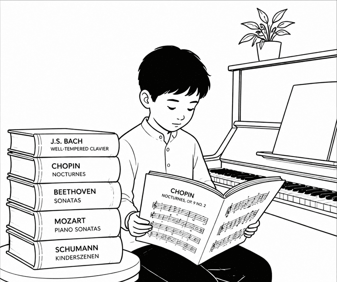 Piano student learning repertoire at home in Bangalore