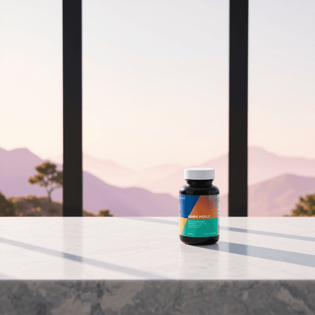 product photography of a bottle of dietary supplement containing melatonin
