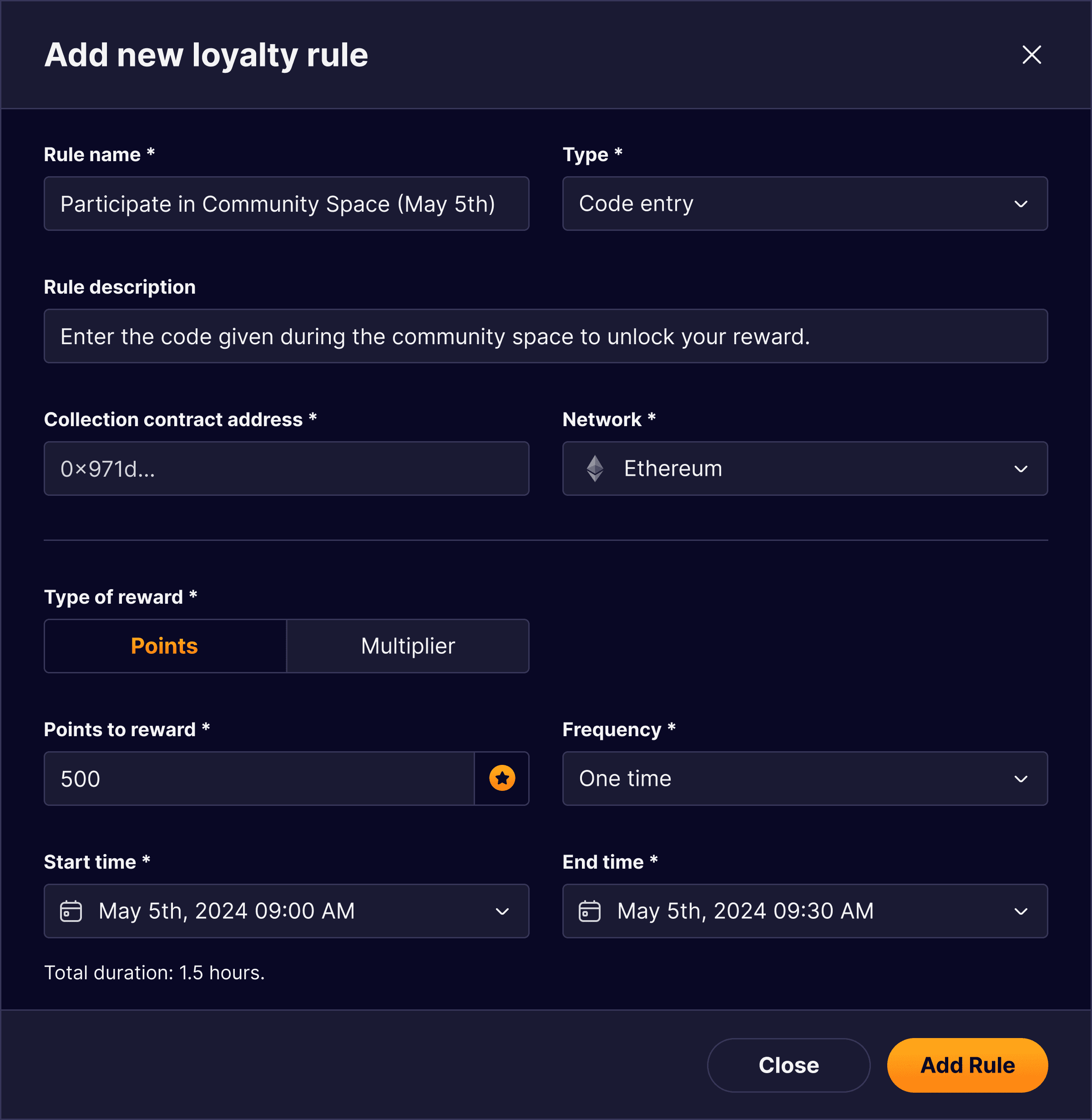 Add new loyalty rule modal