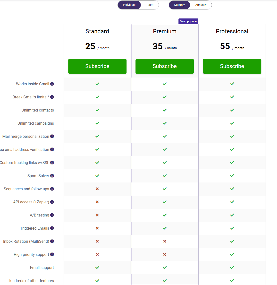 gmass Pricing and Plans