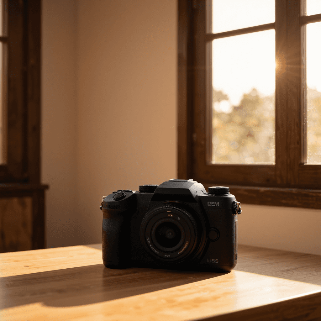 product photography of a compact digital camera designed for photography and videography