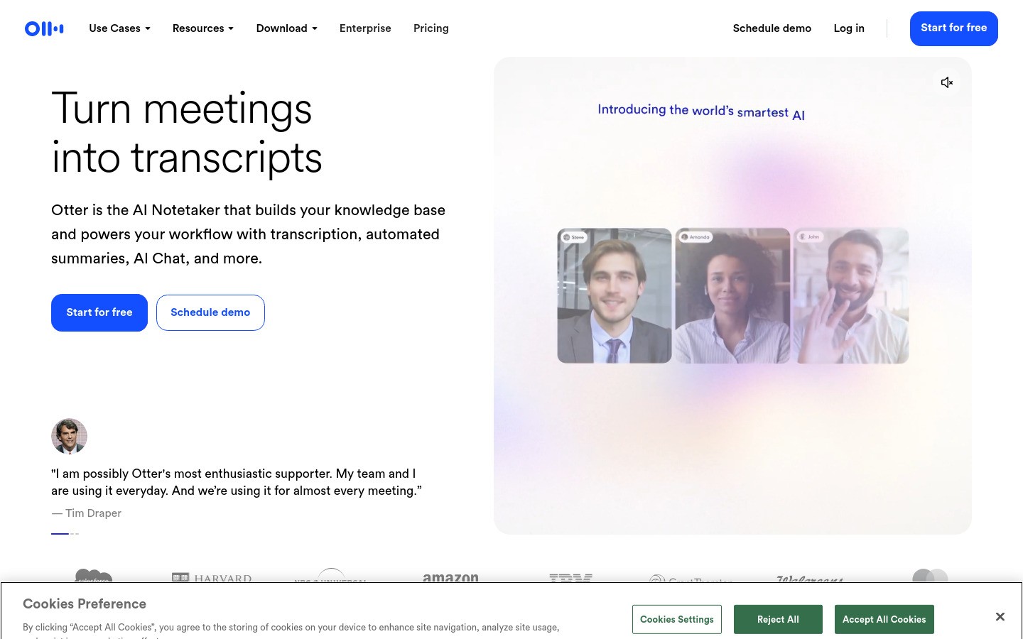 Otter.ai meeting transcription homepage