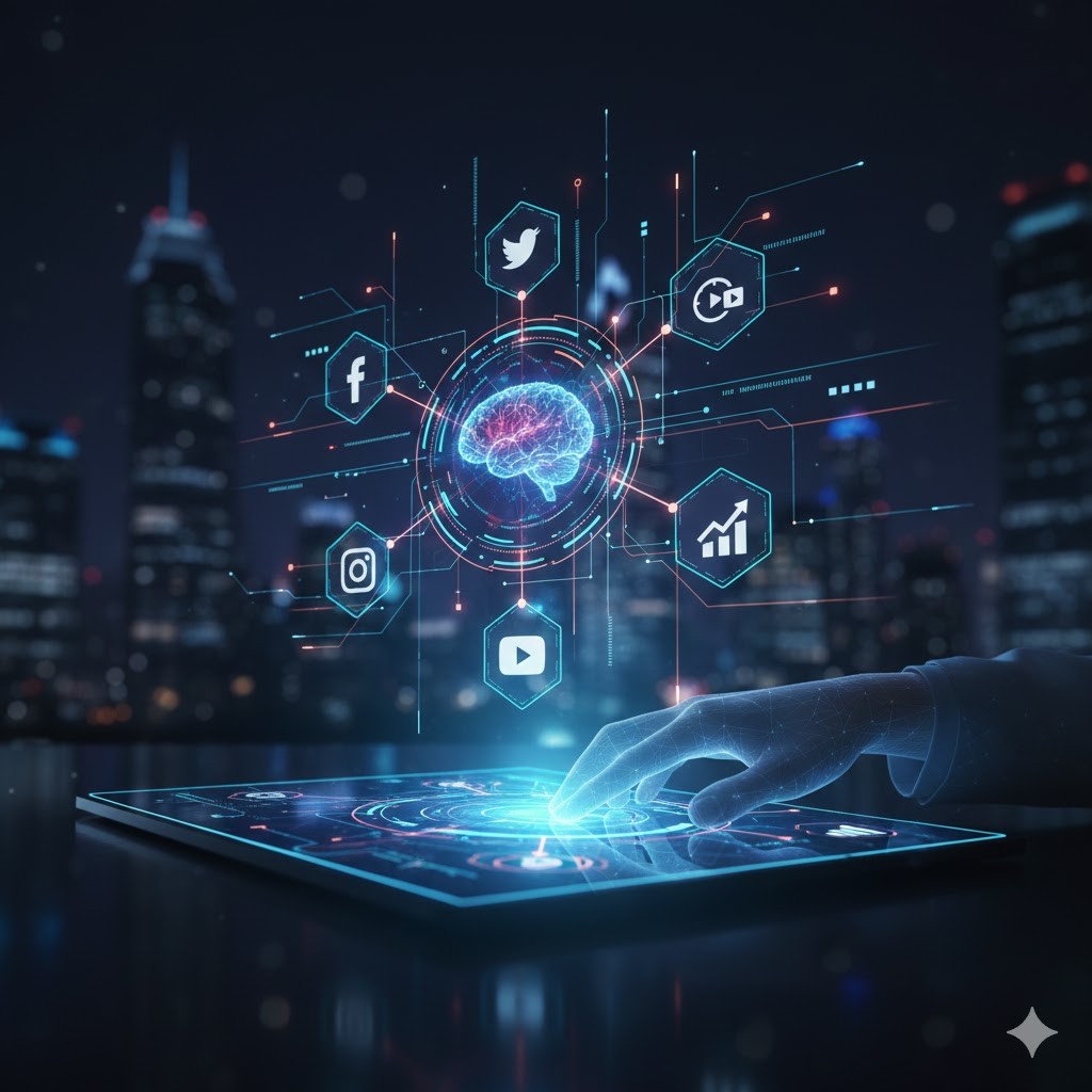 Illustration showing a smartphone, laptop with a product launch screen, growth charts, rocket, and social media icons representing how Instagram creators can build and launch a product in 2026.