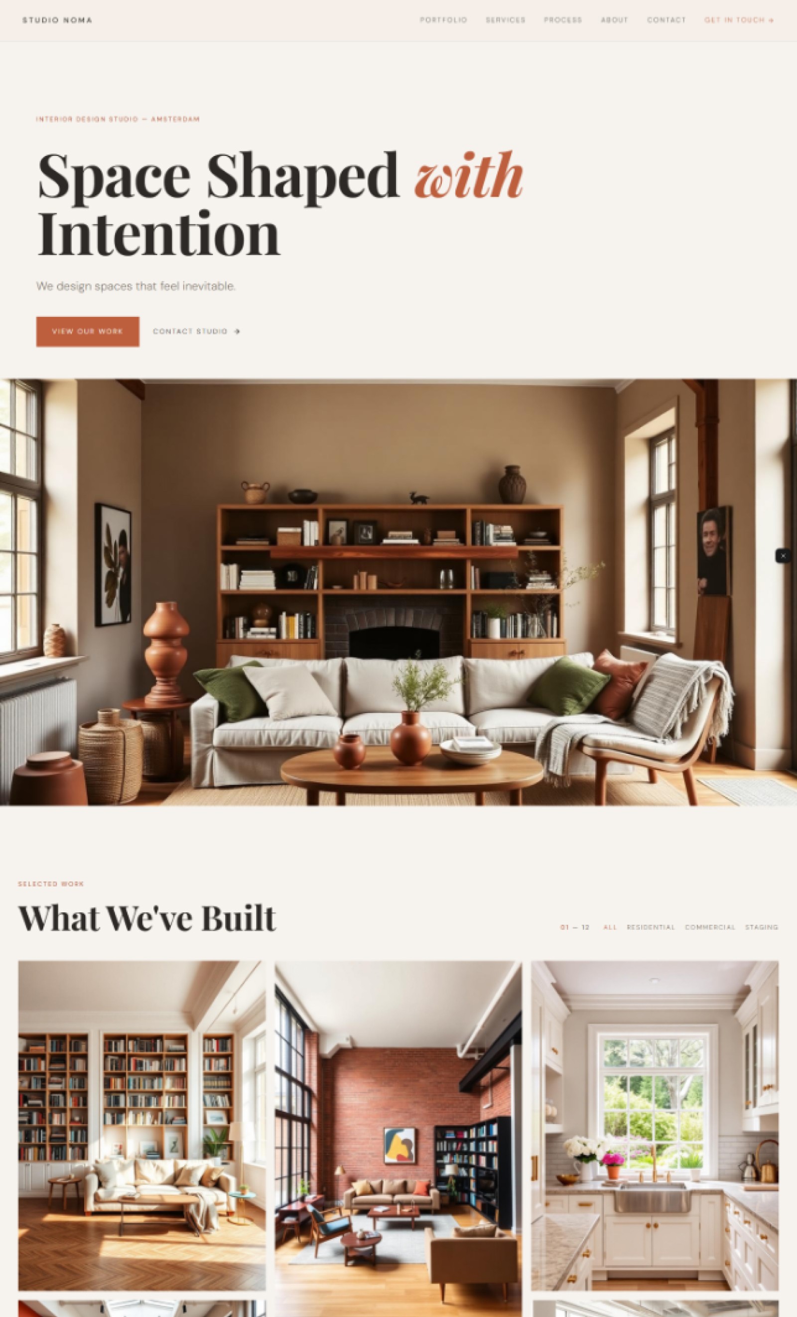 Interior design website AI prompt – Studio Noma warm linen portfolio preview