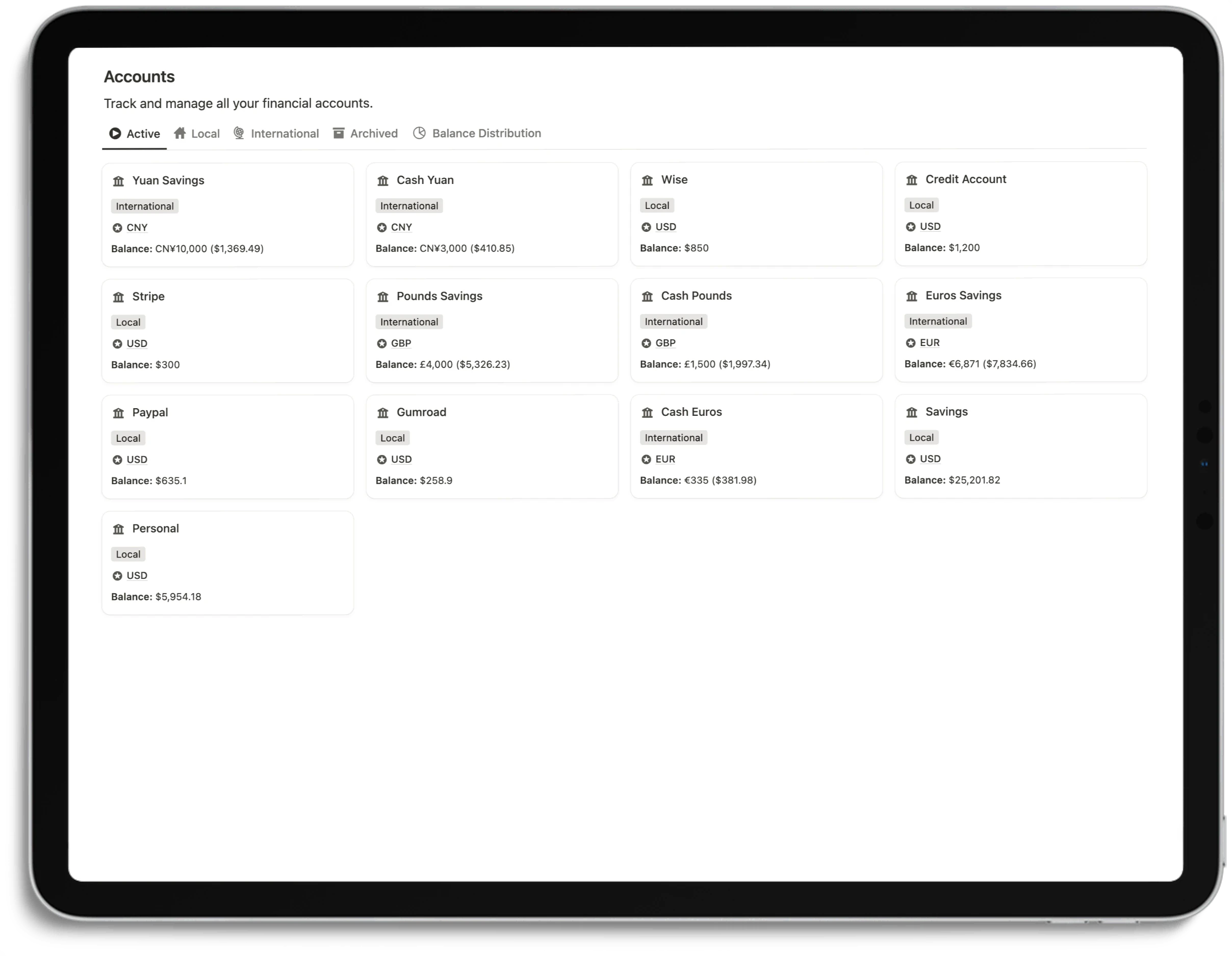 Notion Finance Tracker - Feature Account