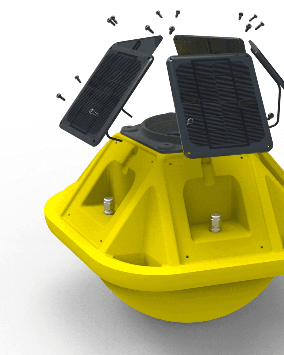 Technical drawing of Sofar ocean bouy and solar panels. Expoded.