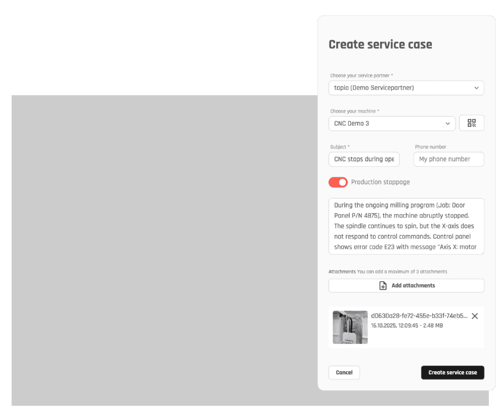 Collage aus verschiedenen Teilen eines Service-Tickets, das mithilfe des ServiceBoards erstellt wurde.