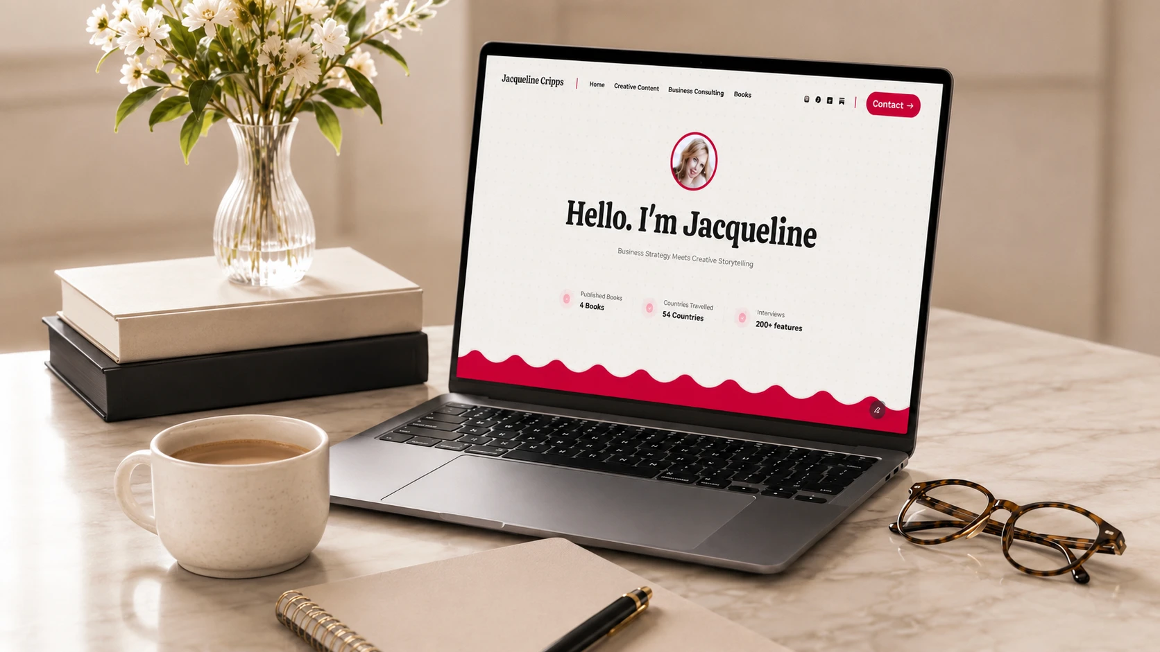 Jacqueline Cripps website on a laptop