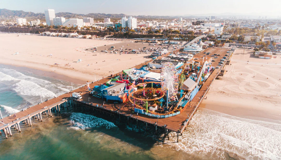 aerial view of an ocean pier