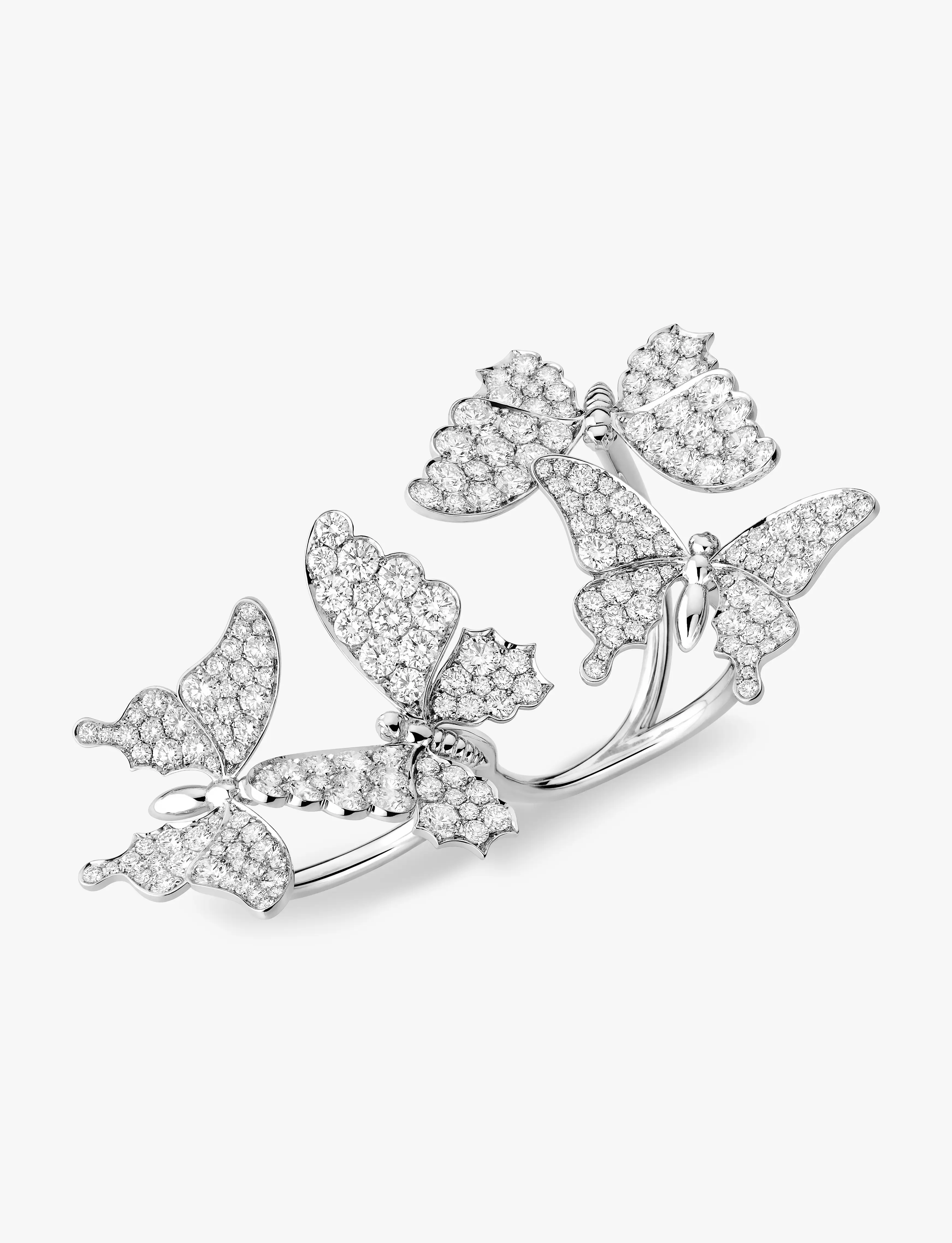 Bague 4 papillons Maison Édéenne en or blanc sertie de papillons pavés de diamants