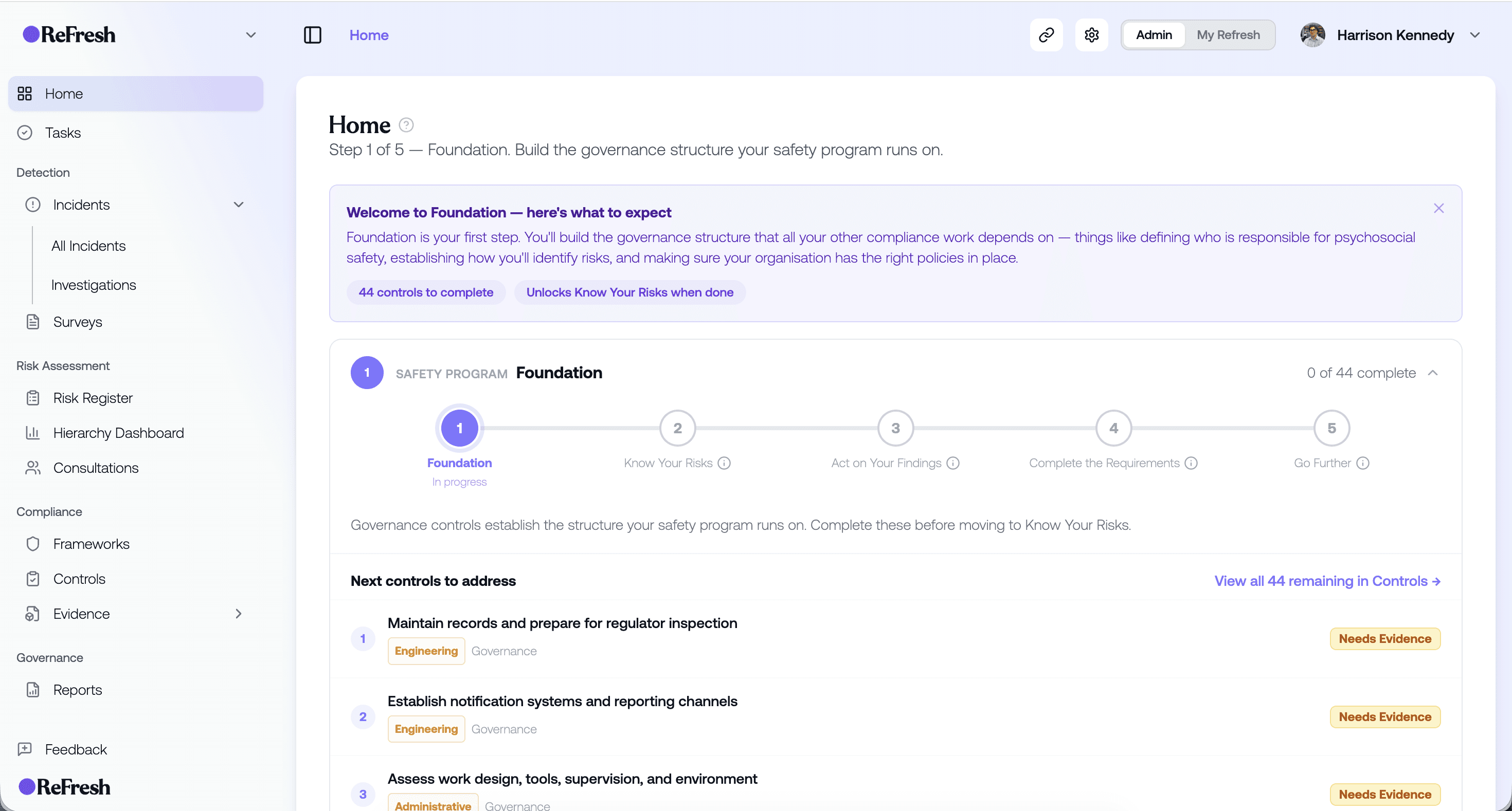 ReFresh psychosocial risk management platform dashboard