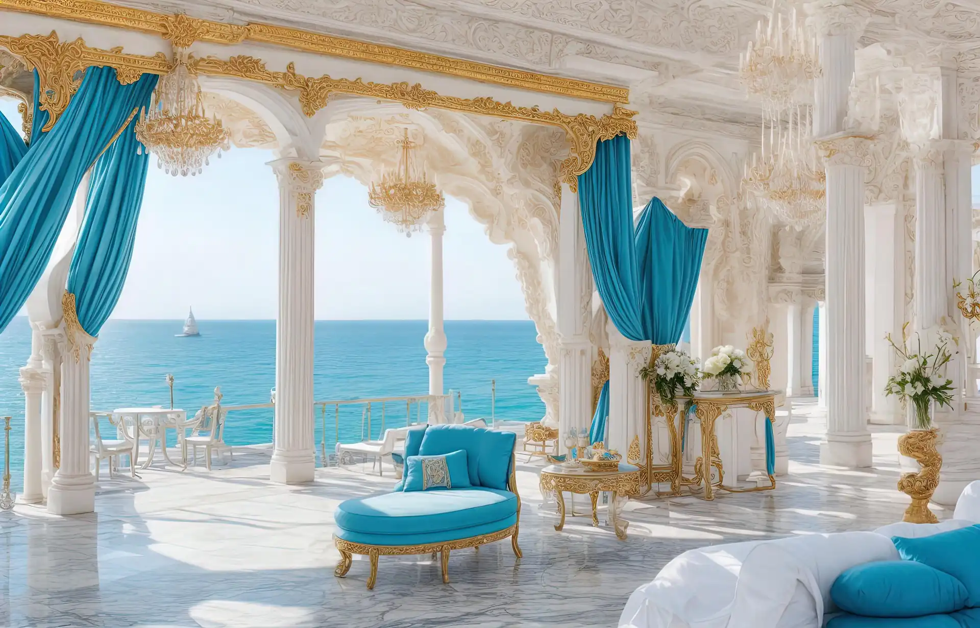 Spacious lounge with seating arrangement and decorative accents