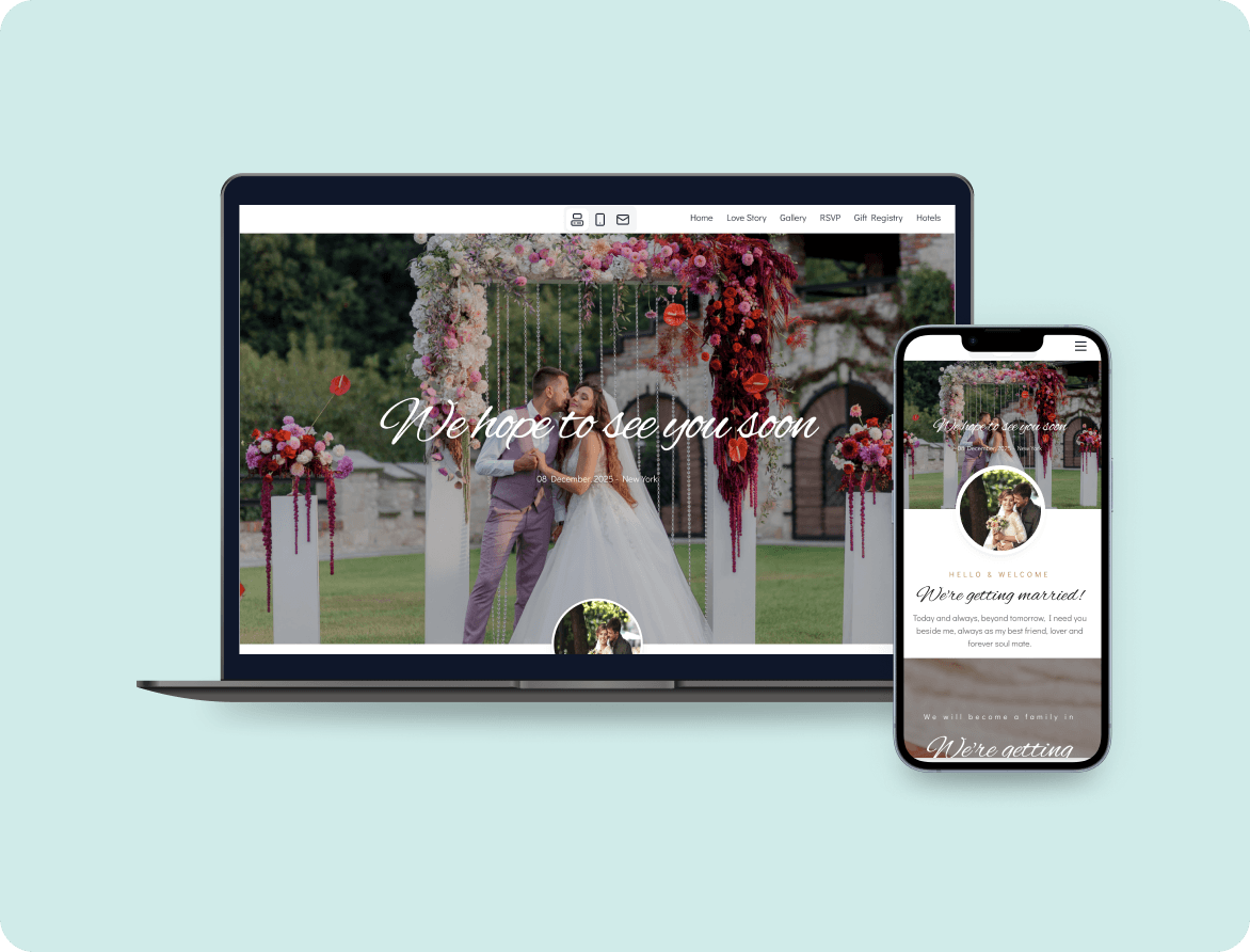Mobile screen showing wedding timeline and guest notifications