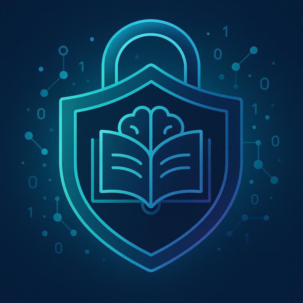A professional, modern, slightly abstract illustration depicting secure digital learning data. An open book or a stylized brain icon (representing learning) is partially enclosed within a robust, glowing digital shield or padlock. Elements of data, such as binary code or small interconnected nodes, are subtly integrated around the shield, indicating information being protected. The color palette uses blues, greens, and purples to evoke trust, security, and technology. The overall purpose is to visually reinforce the concept of data privacy as a fundamental pillar of trust and security in L&D, emphasizing the protection of sensitive learning data and safeguarding employee potential.