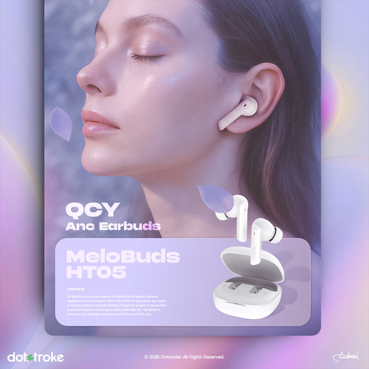 QCY HT05 Melobuds ANC wireless earbuds product manipulation poster design by dotstroke
