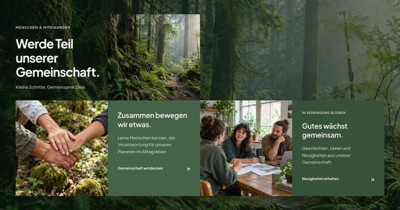 Designstudie Gemeinschaft: Inhaltsbereich einer Naturschutz-Community mit Bildmosaik in der Desktop-Ansicht