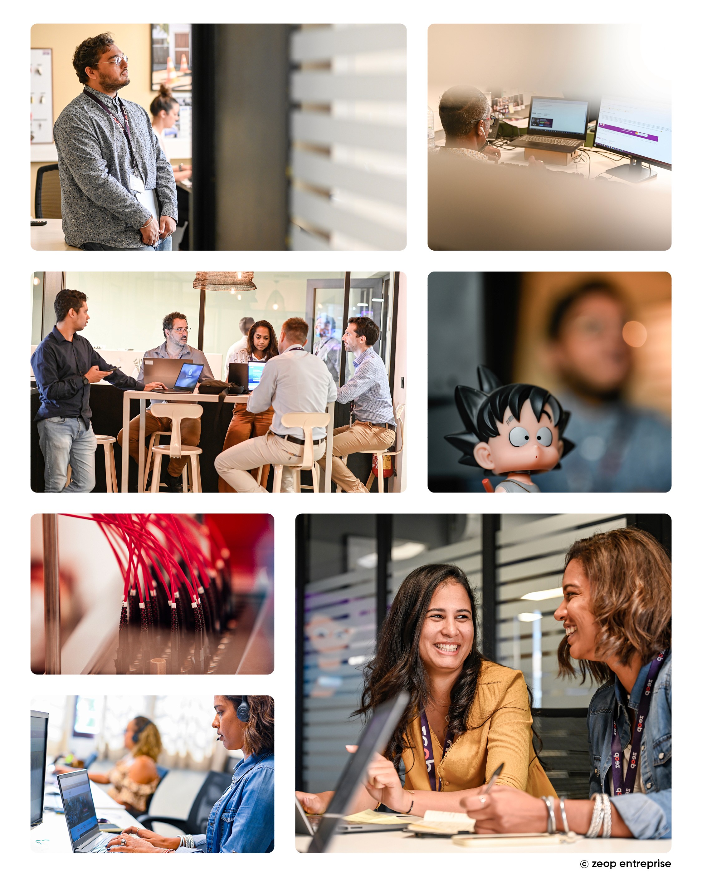 Modern home office setup with a monitor, ergonomic chair, keyboard, and indoor plants near a window with blinds.