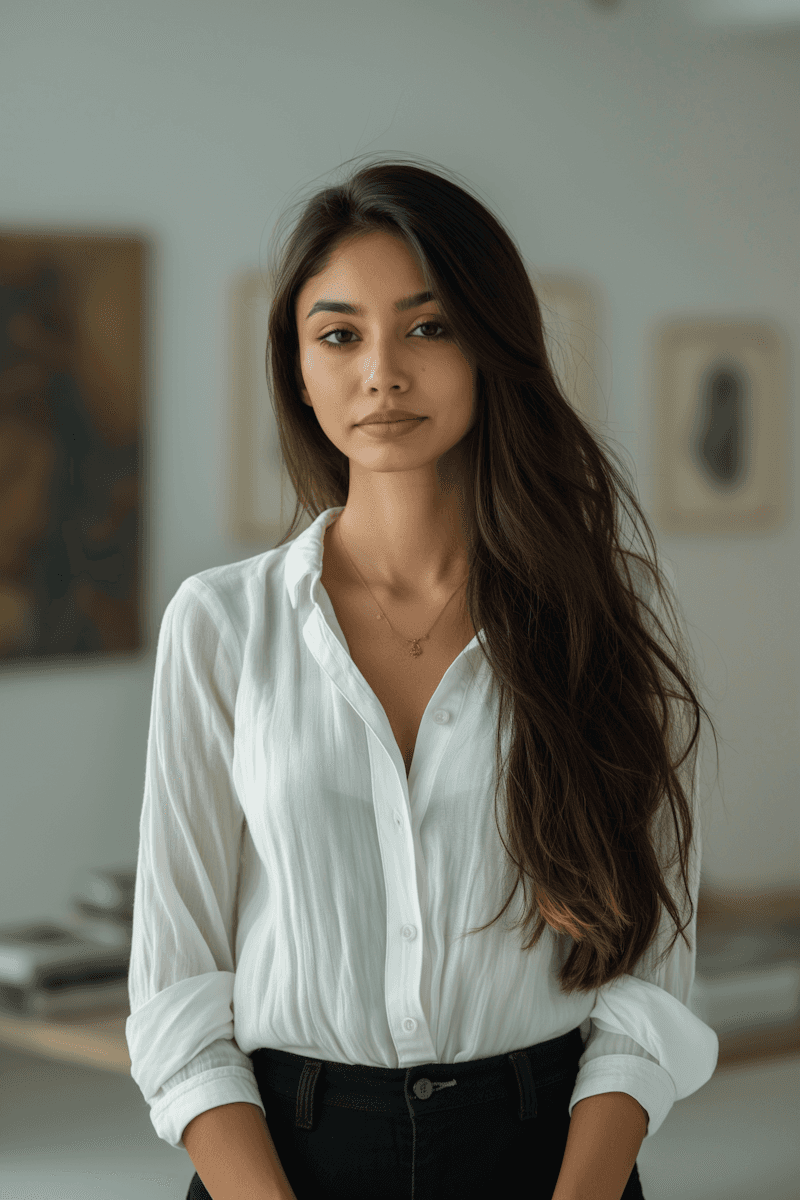 Young woman wearing a white shirt