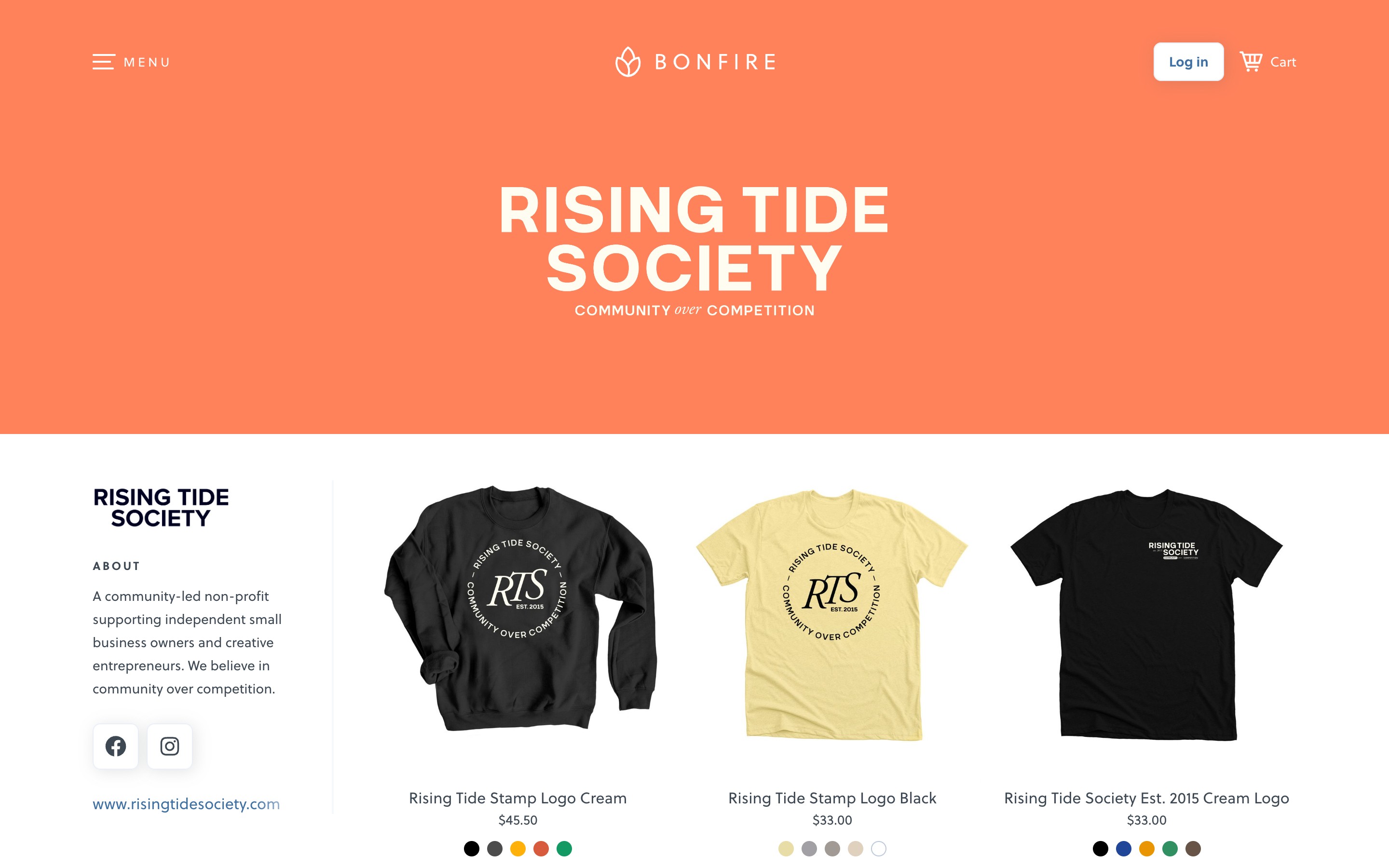 Rising Tide Society merchandise, community-led nonprofit for small business support, Bonfire.