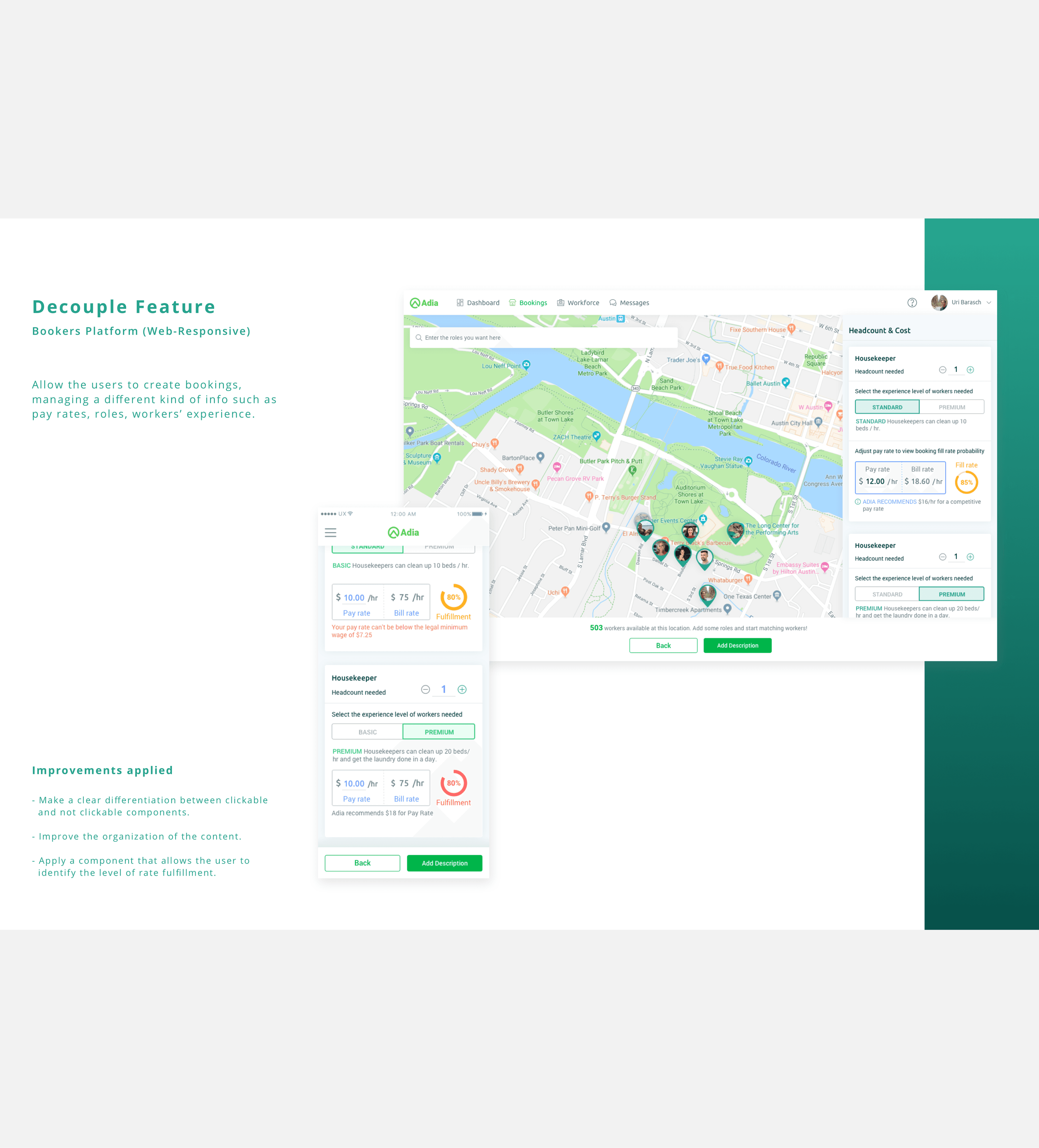 Example of screens from the booker's platfom - MVP