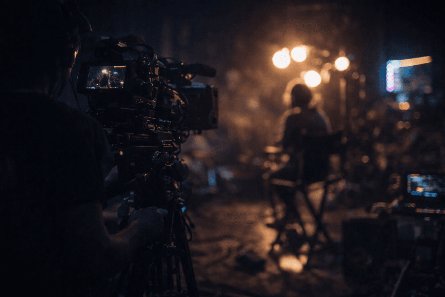 Artistic portrait with red and blue lighting creating a dramatic effect