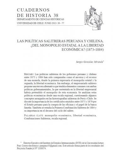 Las políticas salitreras peruana y chilena. ¿Del monopolio estatal a la libertad económica? (1873-1884)