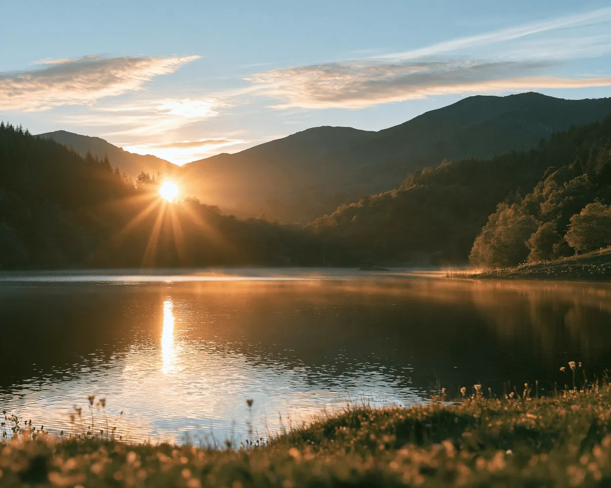 Sunrise over a mountain lake