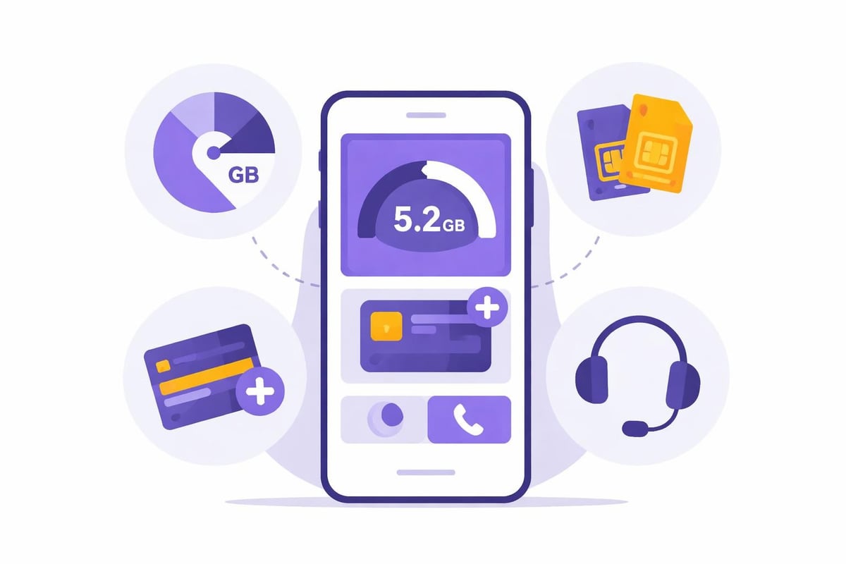 ESIM app features dashboard