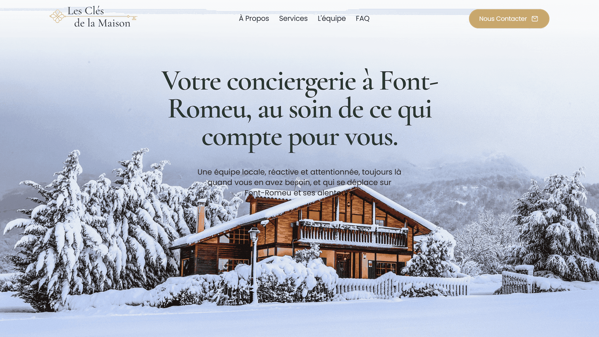 Hero section of the Les Clés de la Maison website presenting a local concierge service in Font-Romeu