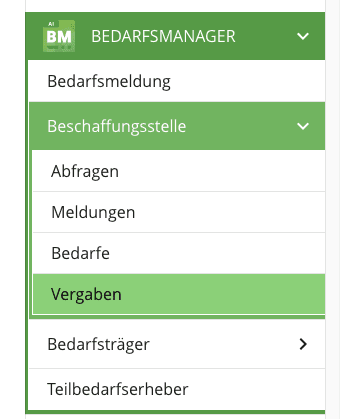 Bildausschnitt aus dem AI BEDARFSMANAGER: Kategorien