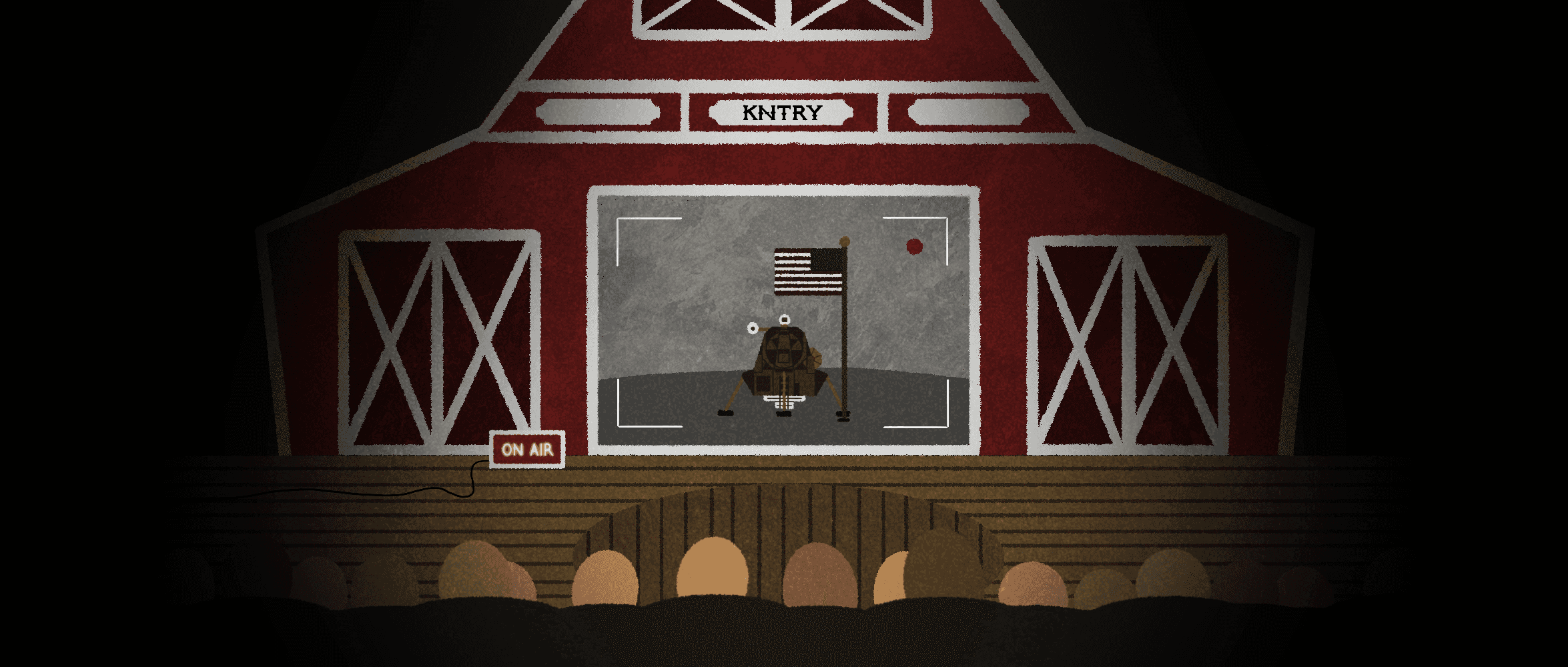 Illustration of the Grand Ole Opry stage with an On Air sign on.