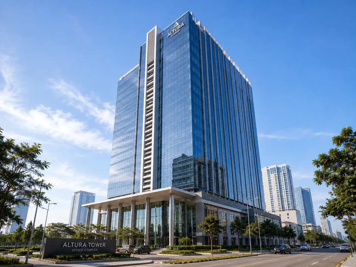 Exterior of Altura Tower, a 20-storey residential high-rise in Jakarta