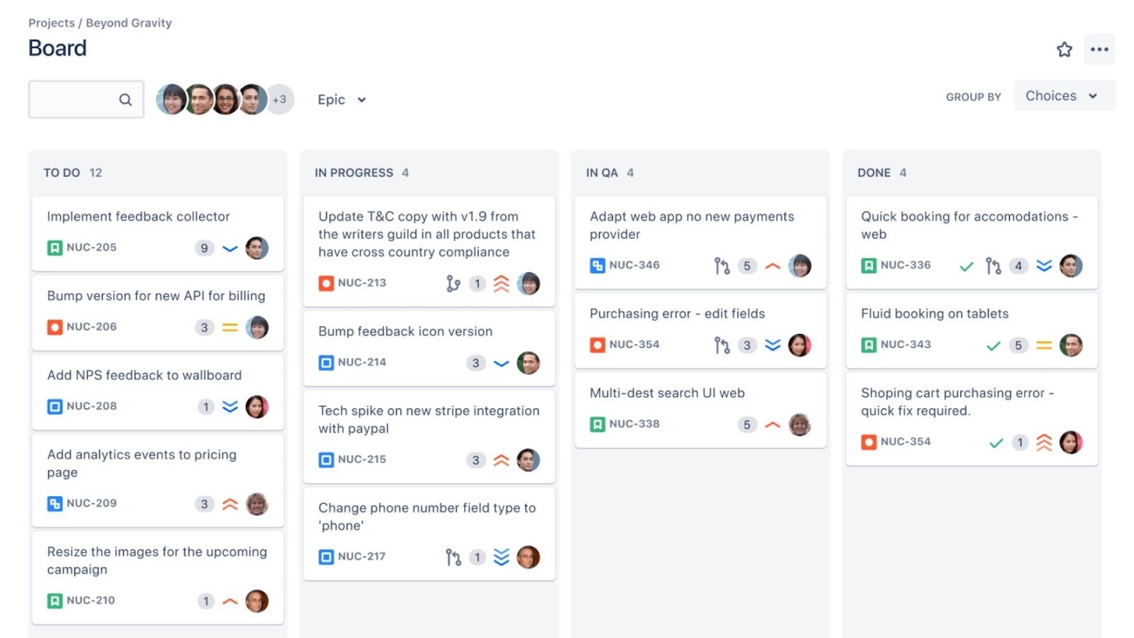 Jira's board for agile development teams