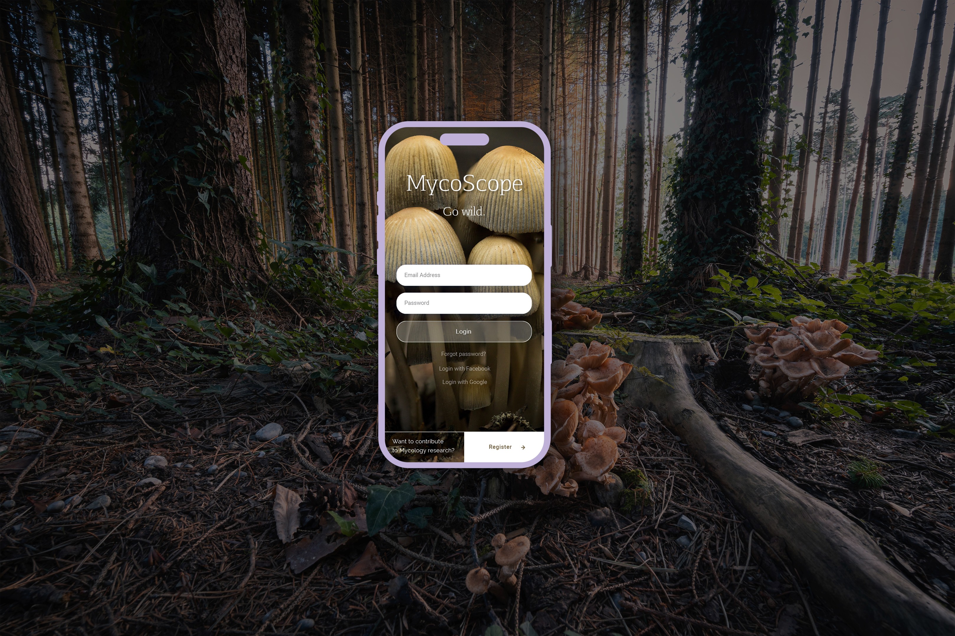 Login screen foraging app