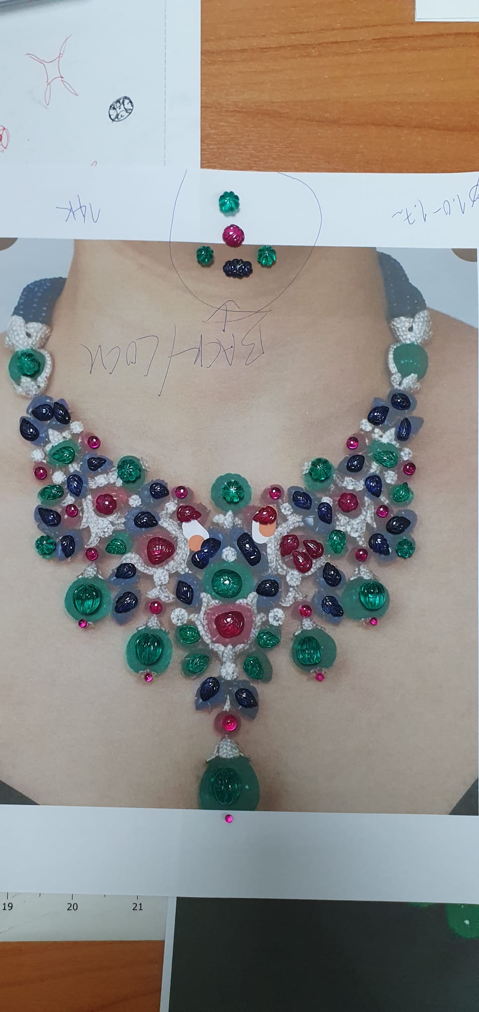 Close-up of Lab Grown Tutti Frutti necklace being made by Lab Grown Dreams in Bangkok.
