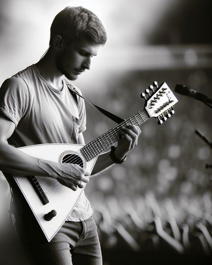 man plays on balalaika