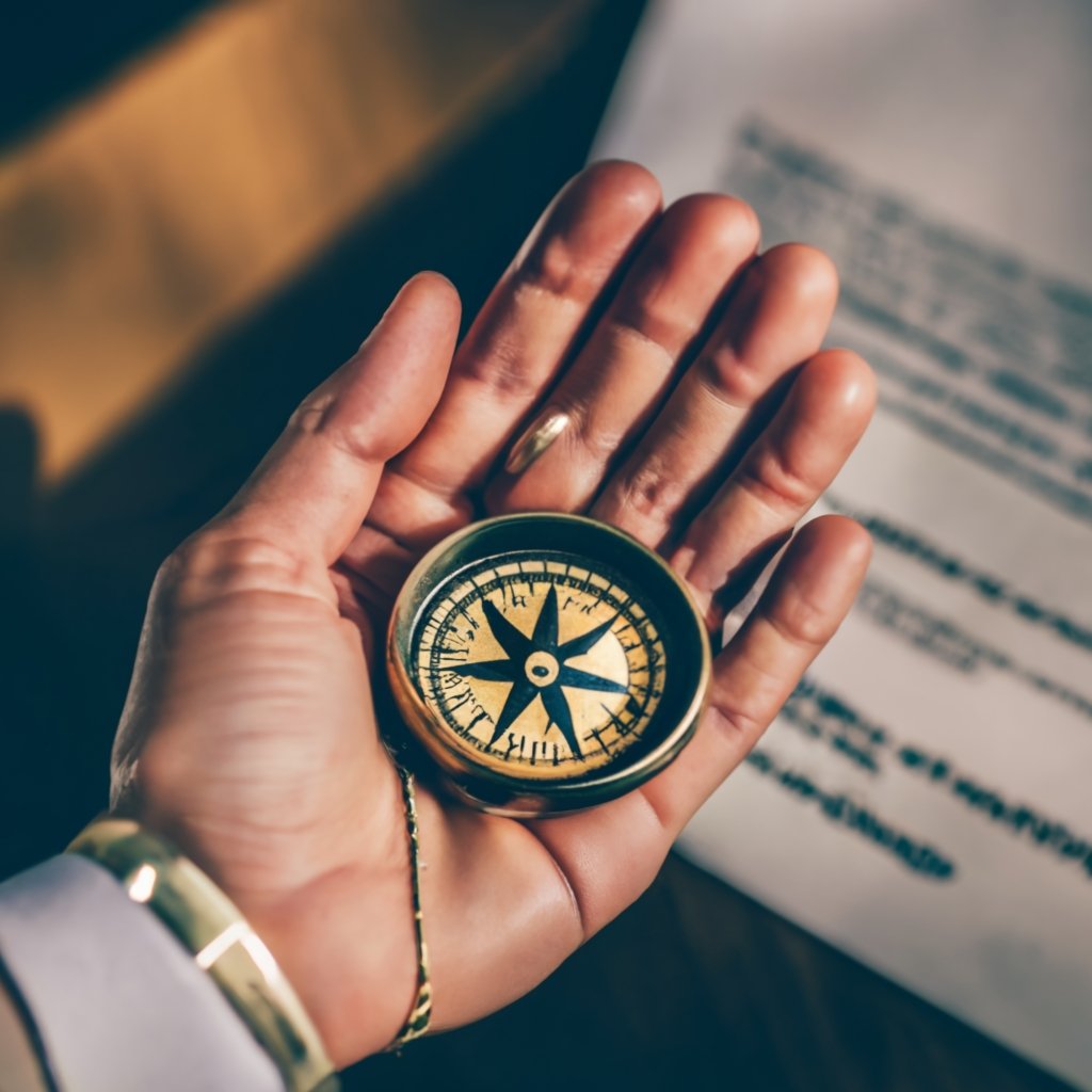 A determined hand holding a brass compass against the backdrop of a legal document, symbolizing guidance through immigration law.