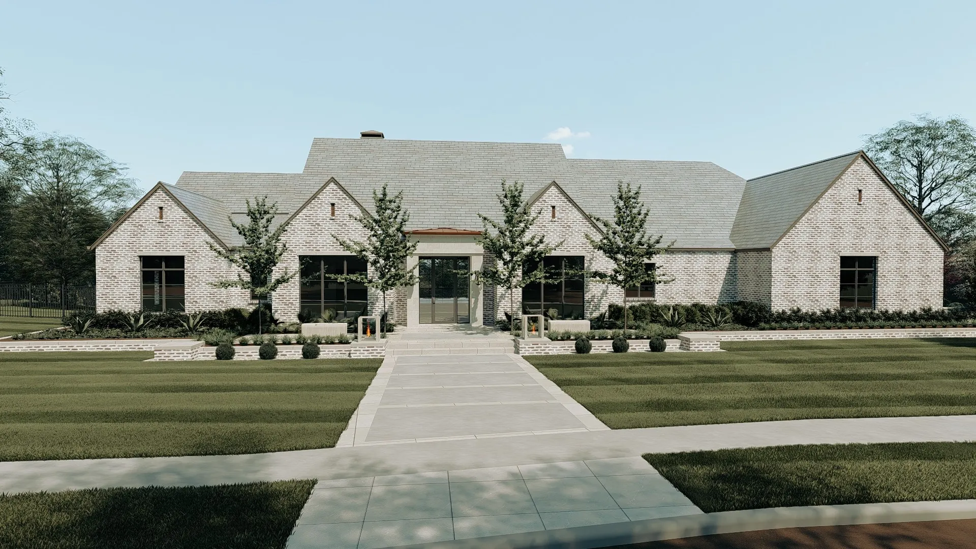 Modern farmhouse landscape design in Montrachet