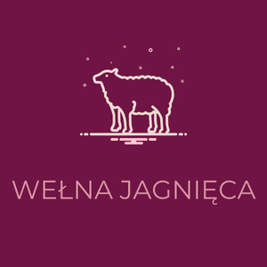 Grafika przedstawiająca jagnię i napis 'Wełna jagnięca', symbolizująca miękką i luksusową wełnę.