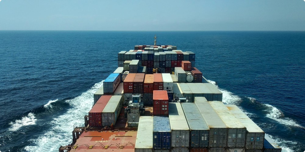 Containers on a cargo ship