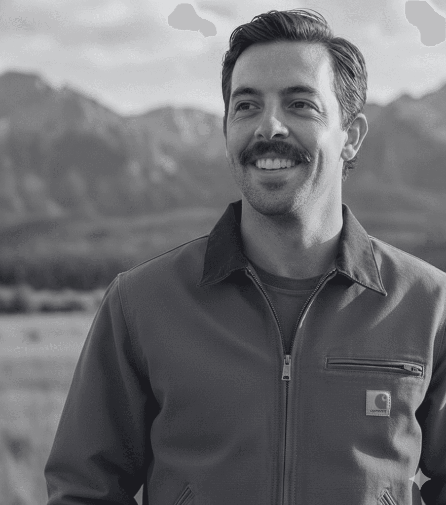 Portrait of a young man with short hair, wearing a dark t-shirt, against a plain background.