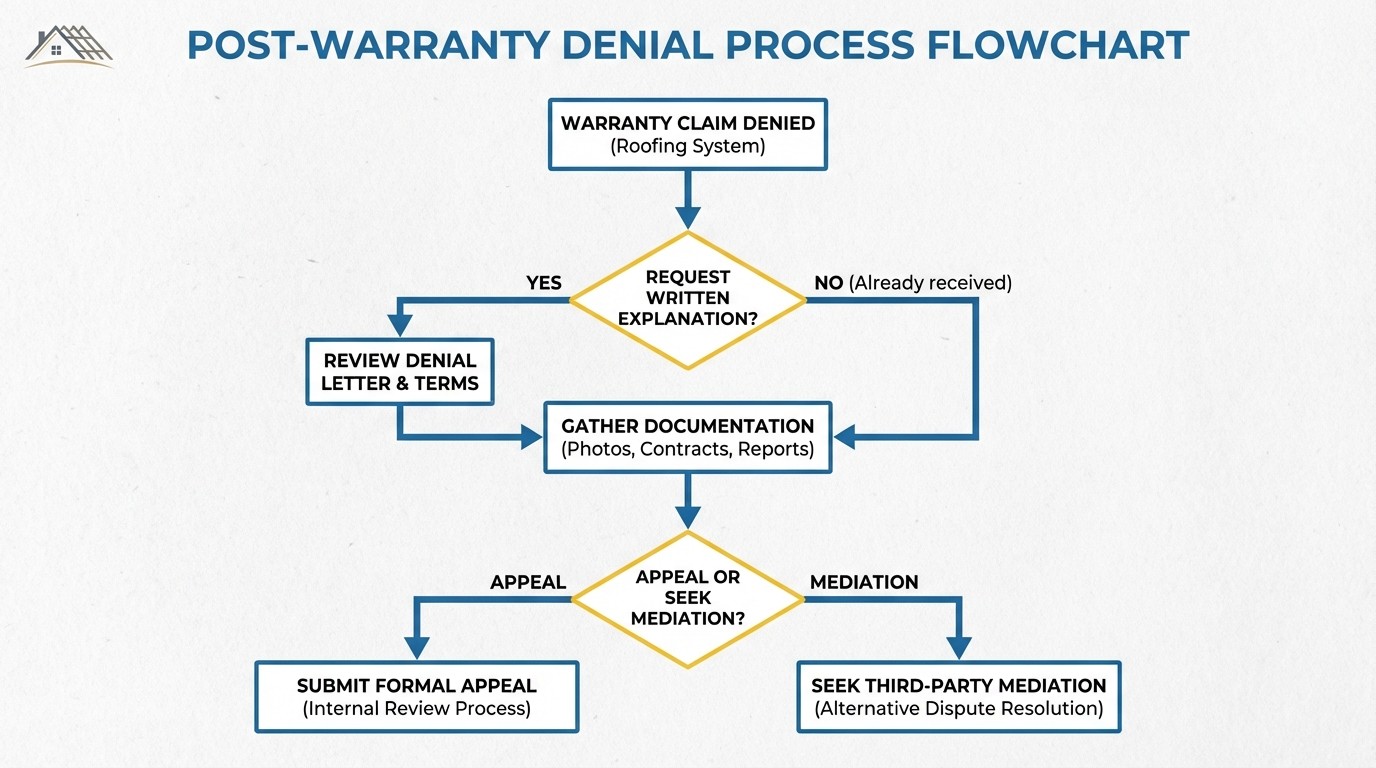 What to do if warranty claim denied flowchart with appeal steps
