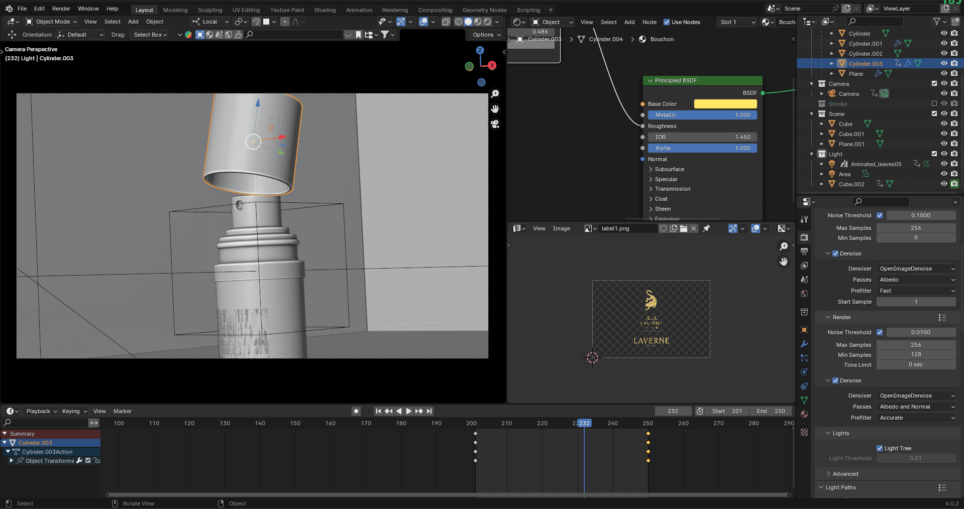 Modélisation et animation du bouchon du parfum Laverne dans Blender