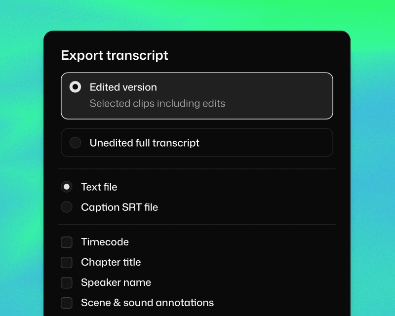 Export transcript and video in Selects