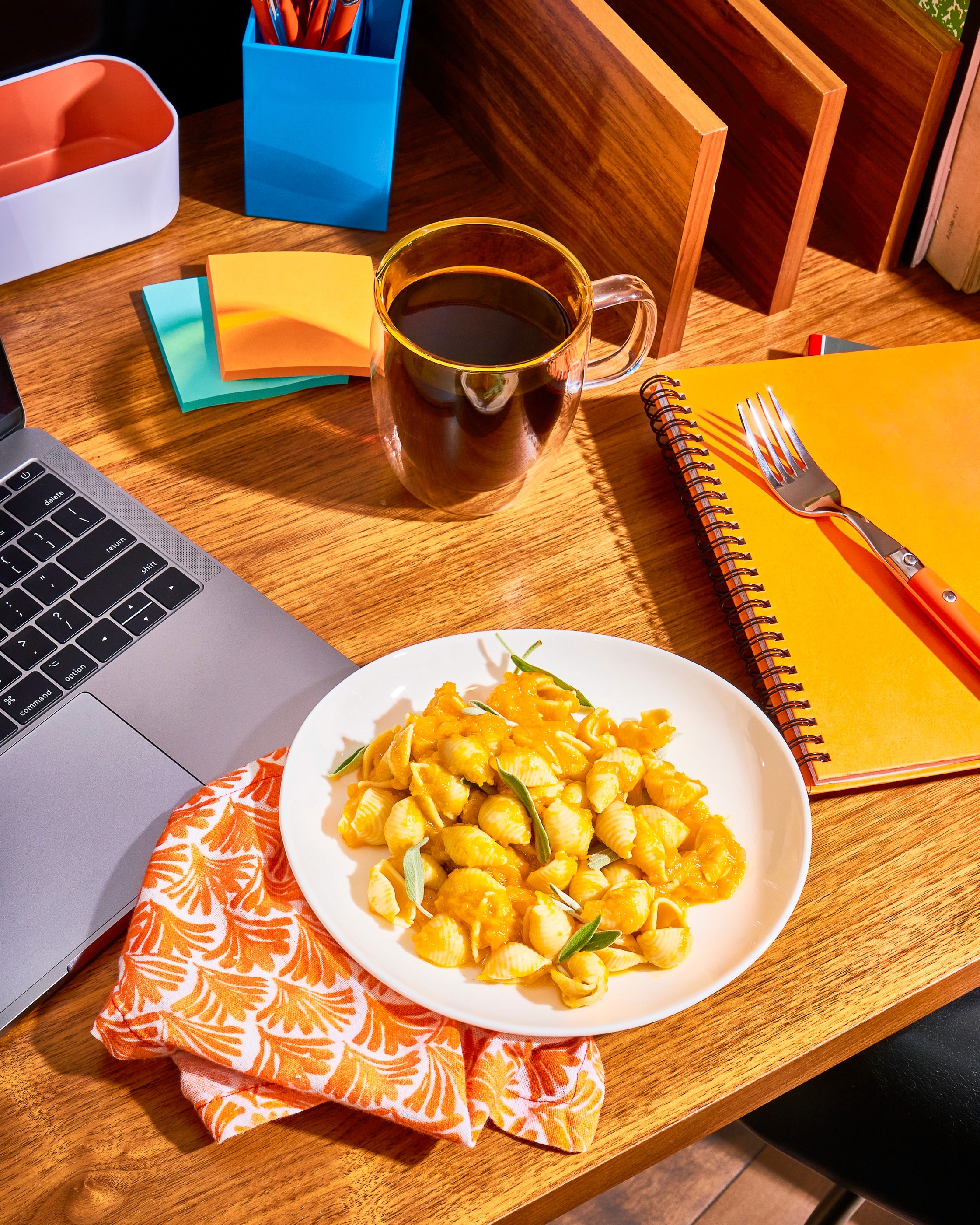 Pasta at the desk