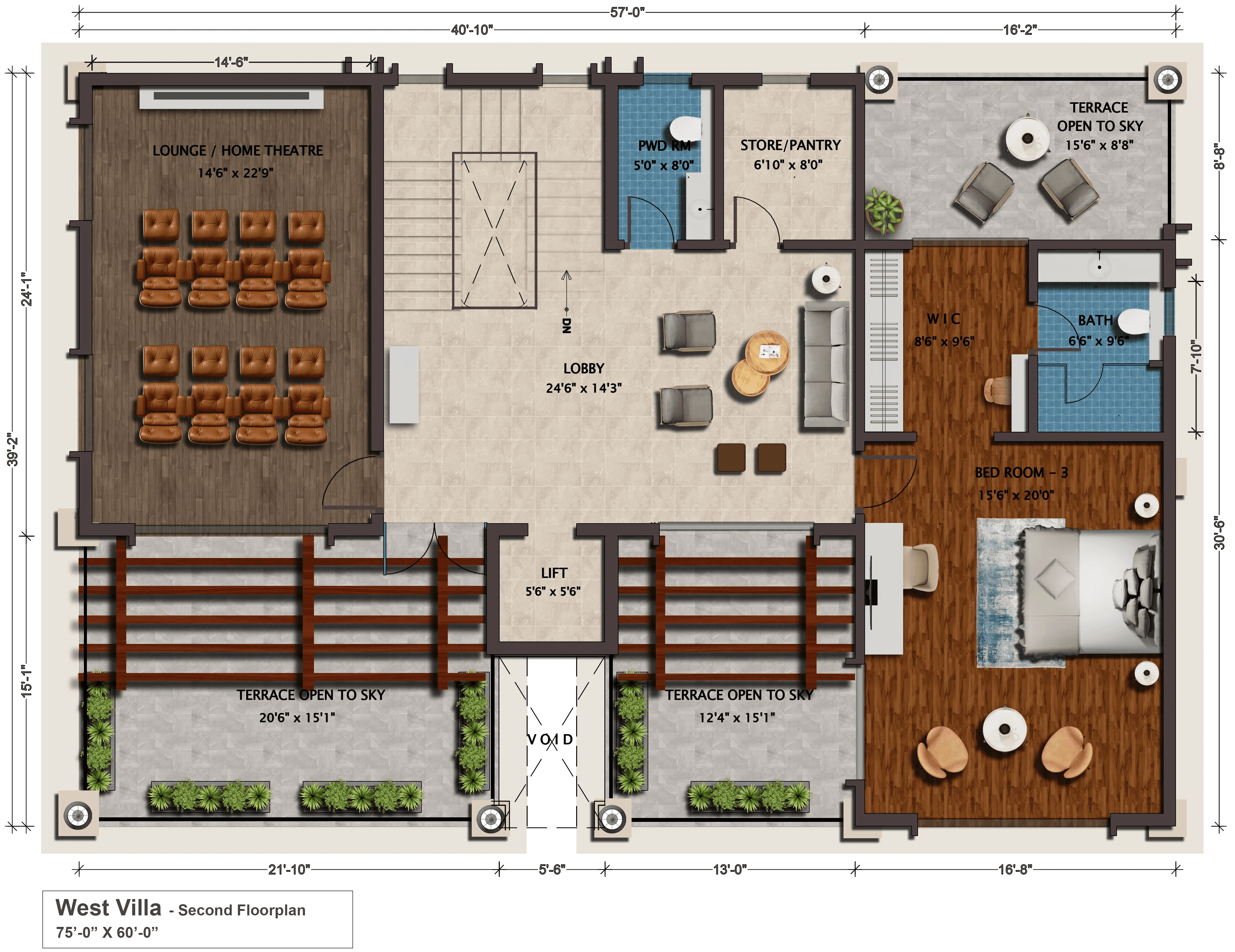 West-facing villa second floor plan