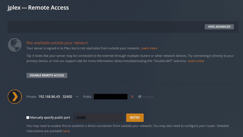 Plex remote access not available