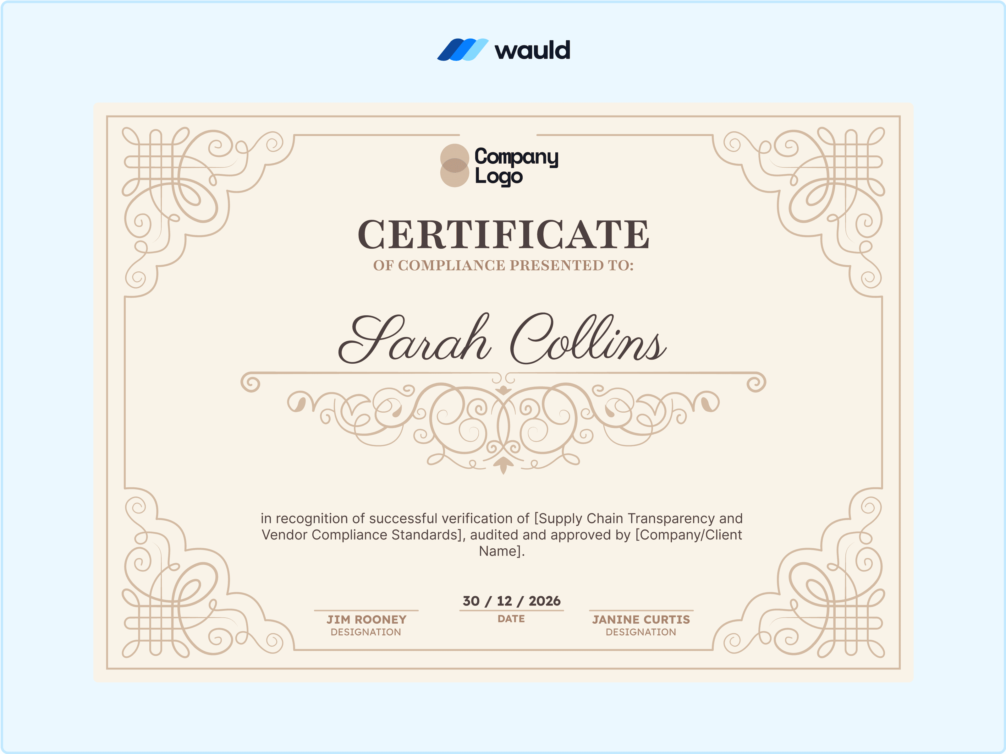 A beige-themed elegant certificate template 